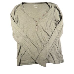 American Eagle Outfitters Sage Green Ribbed V-Neck Blouse